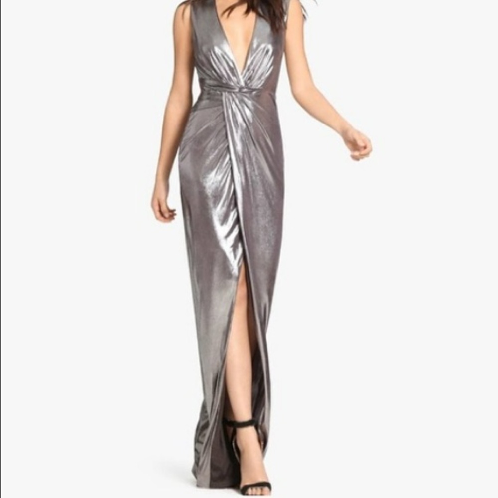 XS Halston Heritage Silver Metallic Dress/Gown